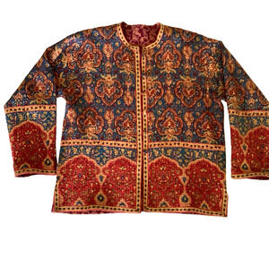 Cotton Reversible Rib Quilted Jacket Women's Cottagecore Boho Artsy Relaxed L/XL